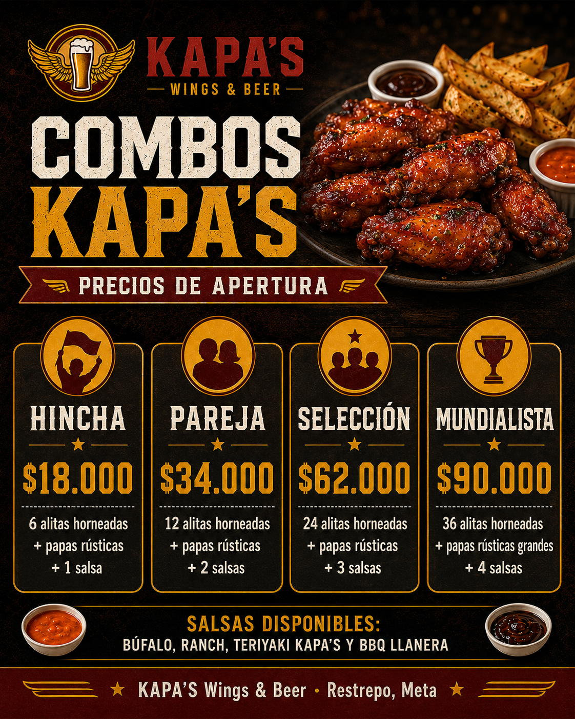 Afiche de combos KAPA'S Wings & Beer